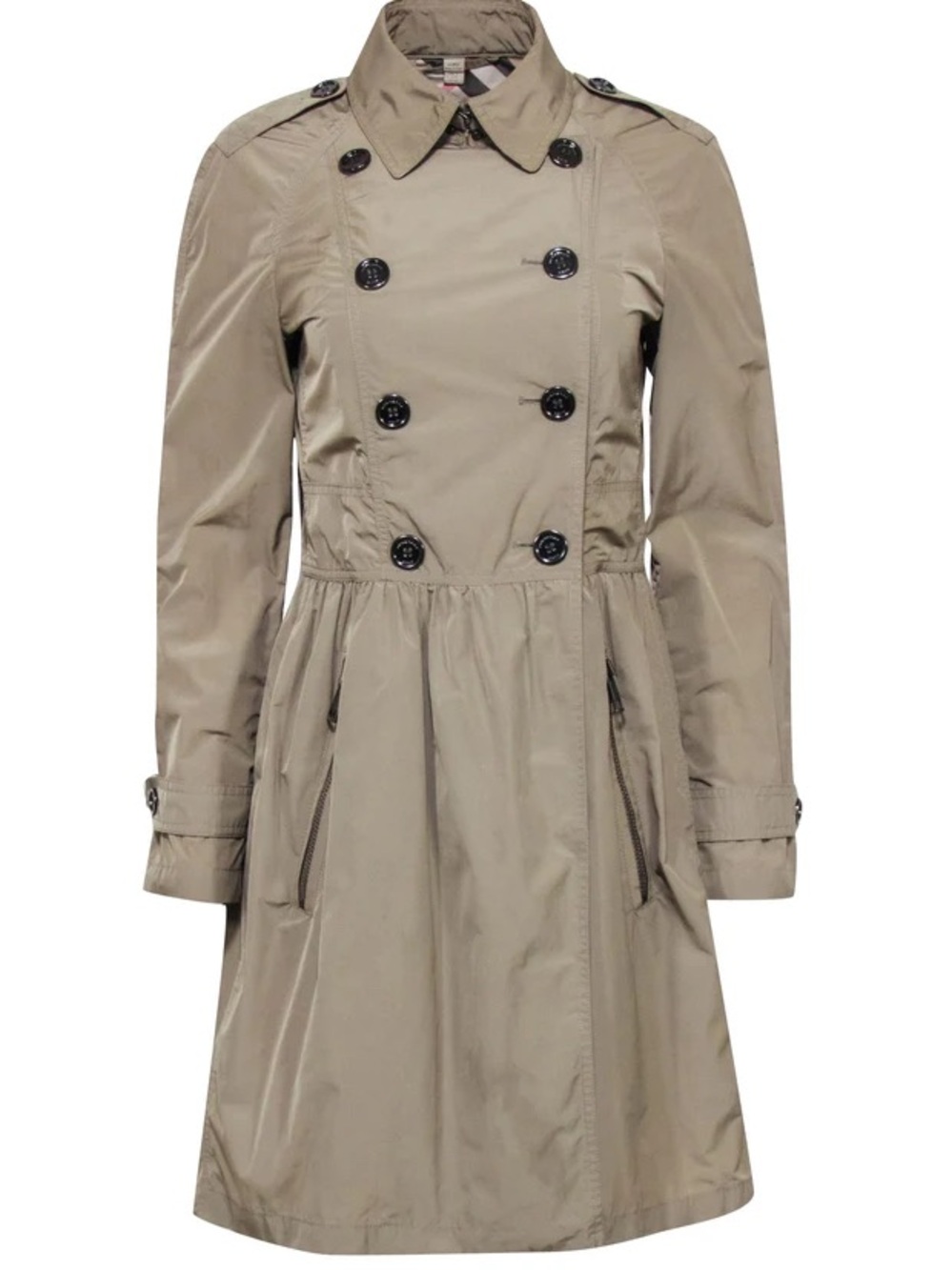 Burberry Brit Nova Check Trench Ruched Coat Raincoat Size 6 US Women’s Jacket